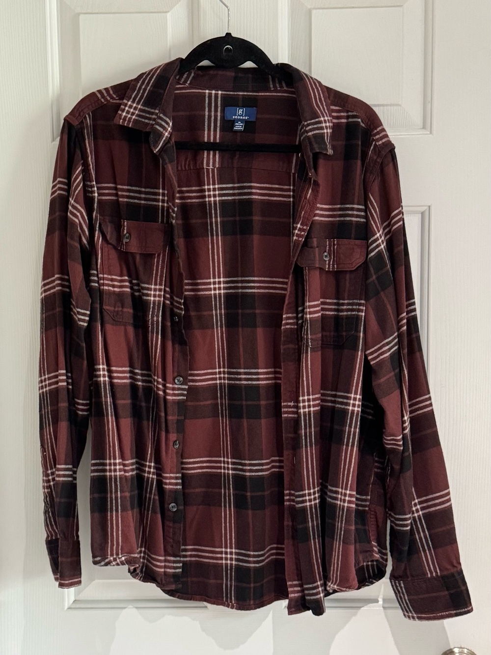 croft & barrow Men's Burgundy and Black Plaid Shirt.
